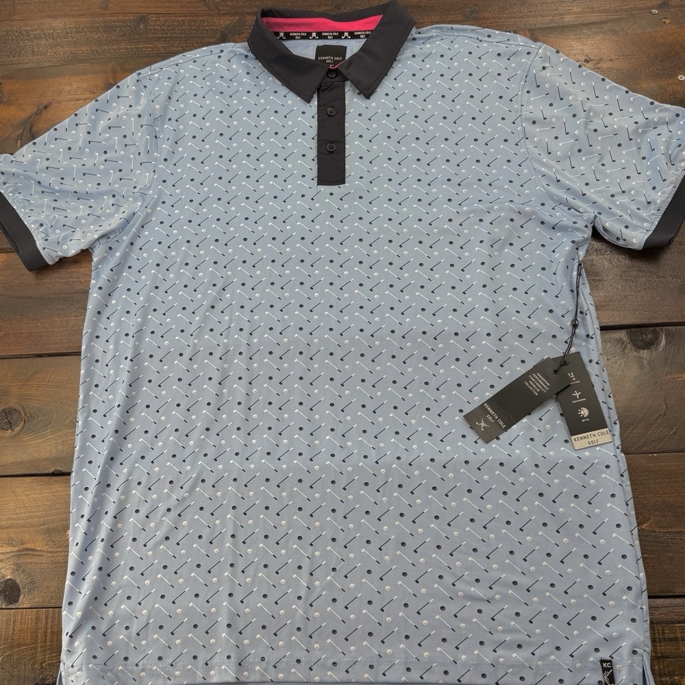 Kenneth Cole Mens XL Performance Golf Club Print Polo UPF +50 Moisture Wick NWT - Picture 4 of 11